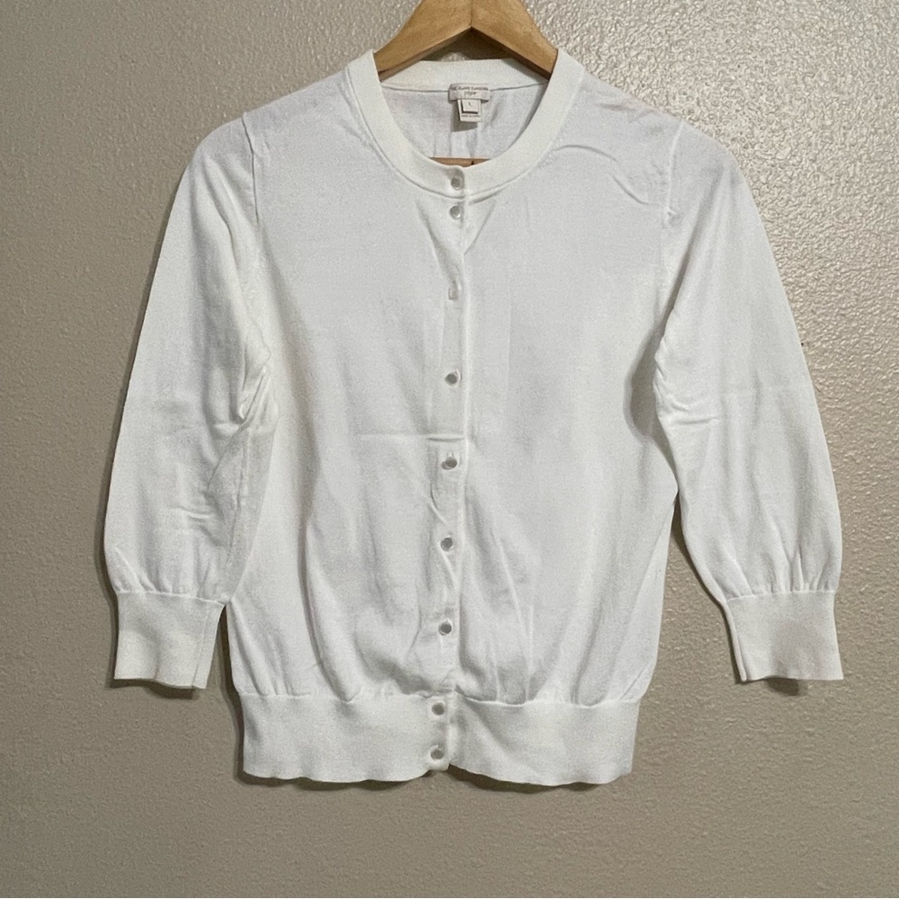 J. Crew Ivory Cotton Cardigan Sweater‎ 3/4 sleeves